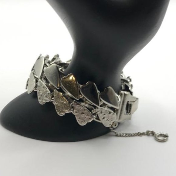 Silver-Tone Double Heart Row Chain Linked Bracelet - Picture 3 of 7